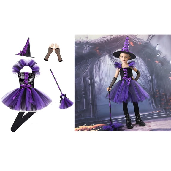 Witch Outfits Tulle Dress Girl Halloween Outfits Toddler Halloween Custome Girls 3-4 Years Children Girls Dress