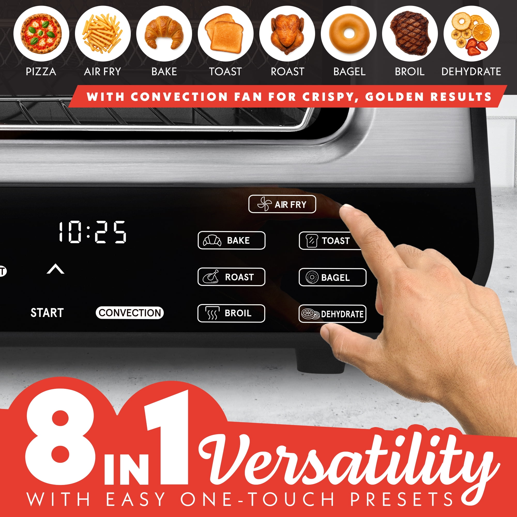 Gourmia Indoor Pizza Oven - All-in-One with 7 Cooking Functions, 6 Pizza Presets, Stainless Steel