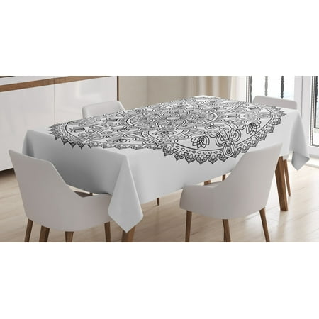 

Lotus Tablecloth Oriental Mandala Pattern Flower Petal Effect Islamic Style Monochrome Boho Design Rectangular Table Cover for Dining Room Kitchen 60 X 90 Inches Grey White by Ambesonne