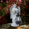 thumbnail image 1 of Estatua de ángel con ramo de flores y luz solar, 14 x 7 x 23 cm, escultura de resina impermeable, adorno para césped, ideal como regalo de, 1 of 8