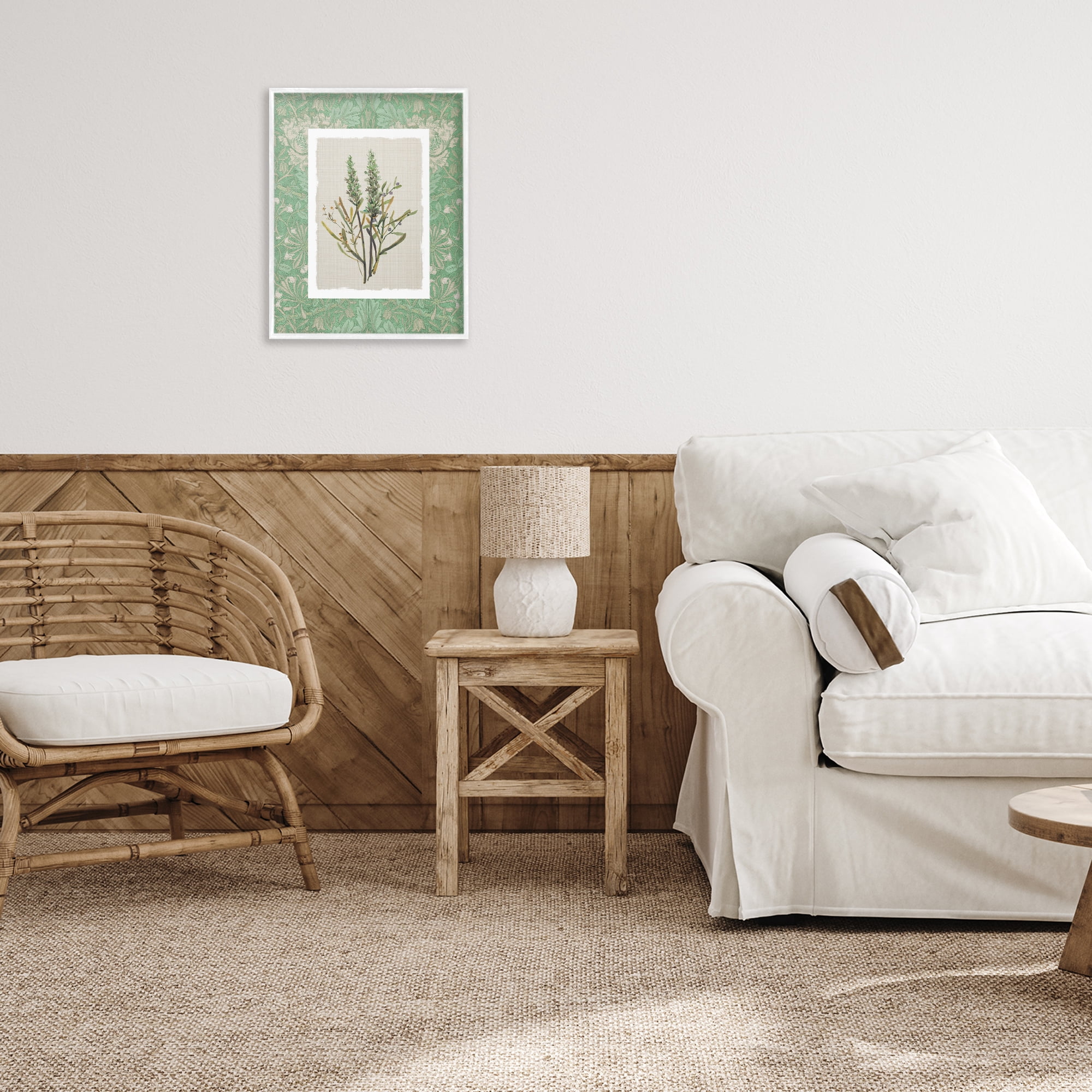 Stupell Industries Antique Foliage in Green White Framed Giclee Art, design by Carol Robinson