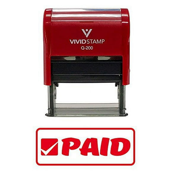 Vivid Stamp Paid W/Border Office Self-Inking Office Rubber Stamp (Red) - Medium