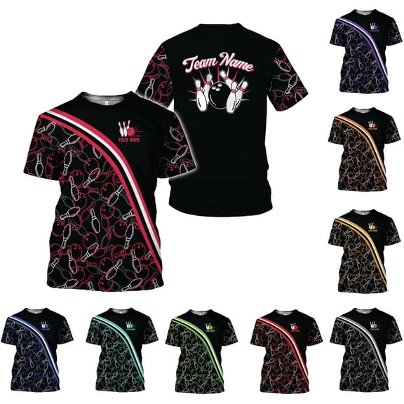 Personalized Name Bowling Shirts for Men and Women 3D, Bowling Shirts for Team Bowling, Bowling Shirts Gift (Red, S)