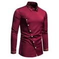 thumbnail image 3 of Camisas De Para Hombre Camisa de manga larga asimétrica bordada para hombre Camisa de mezclilla occidental (Red, S), 3 of 7