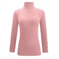 thumbnail image 4 of YUGYXL Women's Fall Turtleneck Sweater Teen Girls Button Long Sleeve Sweaters Casual Knit Pullover Comfort Jumper Tops Pink L, 4 of 5