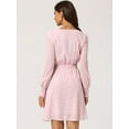 thumbnail image 3 of Unique Bargains Women's Smocked Waist Chiffon Long Sleeve Shiny Star Dress L Pink, 3 of 6