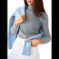 thumbnail image 3 of Suéteres Acanalados para Mujer, Lindos Suéteres de Punto de Cuello Alto, Ajustados y Cálidos Gris un Tamaño, 3 of 9