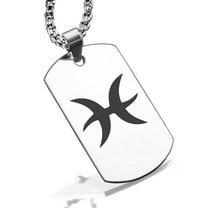 Stainless Steel Pisces Zodiac Sign (Two Fishes) Dog Tag Pendant Necklace