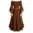 thumbnail image 5 of Smsaxvxz Halloween Costumes for Women Fashion Renaissance Dresses Women Off Shoulder Bell Sleeve Peasant Pirate Dress Coffee 2XL, 5 of 6
