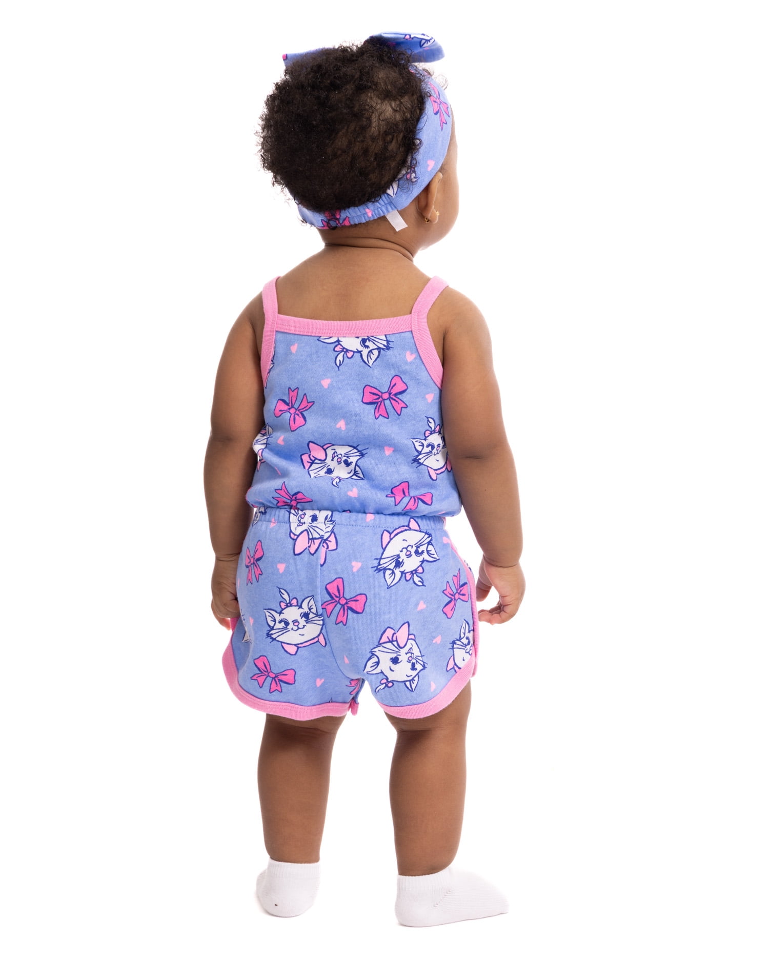 Disney Classics Marie Baby Girls Spaghetti Strap Print Romper with Matching Bow Headband, Sizes 0/3M-24M
