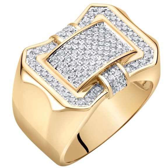 Sturgo 14K Yellow Gold Plated Mens Simulated Diamond Domed Rectangular Ring, D-E Color VS Clarity, Size 13