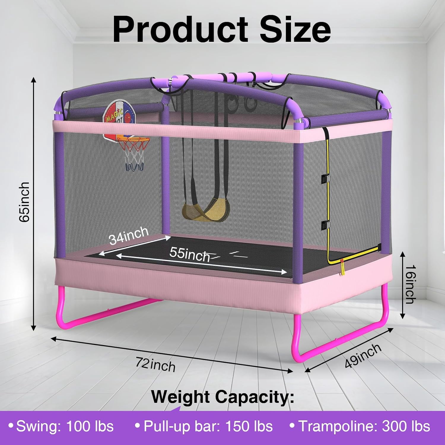 6FT Rectangle Toddler Trampoline by LANGXUN, 5-in-1 Kids Mini Trampoline Featuring Safety Enclosure Net for Indoor & Outdoor Use