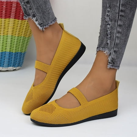 Kuegmeu Women s Retro Ankle Strap Ballet Flats  Breathable High Stretch Knitted Fabric - Stylish Comfortable Casual Dressy Daily Work Office Shoes