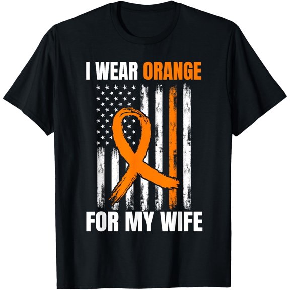 I Wear Orange Wife Leukemia Awareness Products American Flag T-Shirt