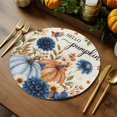 thumbnail image 2 of Hello Pumpkin Round Braided Placemats Set of 4, Thanksgiving Fall Orange Blue Pumpkin Bird Floral Heat Insulation Place Mats Washable Non-Slip Table Mats for Kitchen Dining Party, 15 Inches, 2 of 8