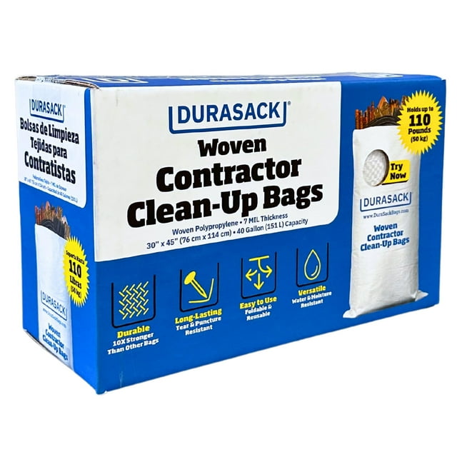 Bolsas para contratistas DURASACK, resistentes, 150 L, reutilizables, paquete de 20