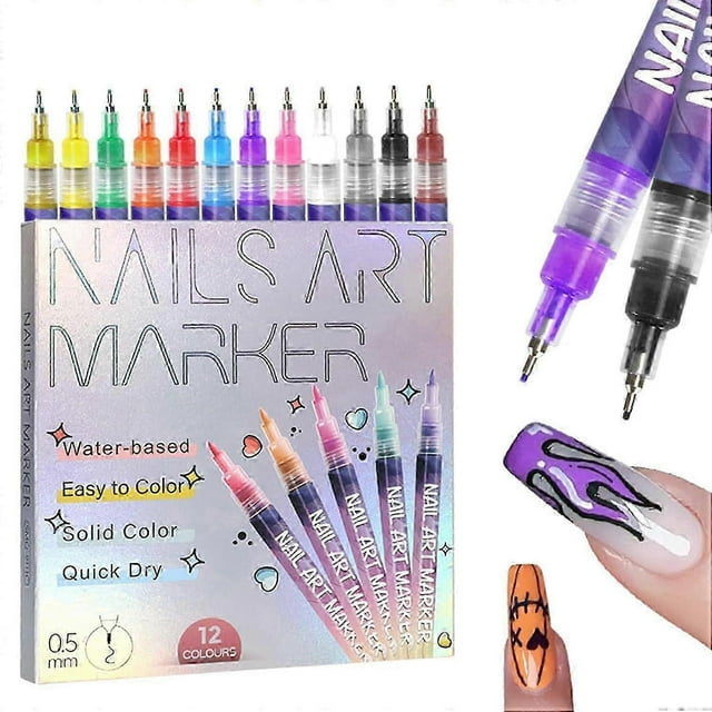 Fine Tips 3D Nail Art Mader Pens, 12 Colors 0.5MM Nail Polish Pens Nail Graffiti Dotting Pen Drawing Painting Liner for Home Salon DIY