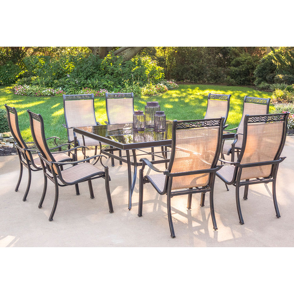 Hanover Monaco 9-Piece Rust-Free Aluminum Outdoor Patio Dining Set with 8 PVC Dining Chairs and Tempered Glass Square Dining Table, MONDN9PCSQG - image 3 of 8