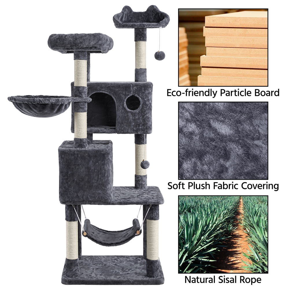 Alden Design 64.5"H Multi-level Cat Tree Tower with Condos and Perches, Dark Gray