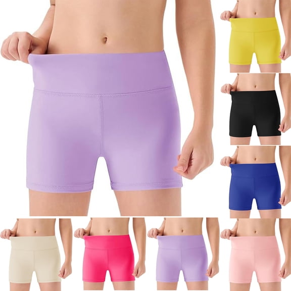 Faraee Girls Athletic Shorts High Waisted Seamless Kids Bike Dance Yoga Volleyball Gym Running Workout Shorts 6-12Y Beige