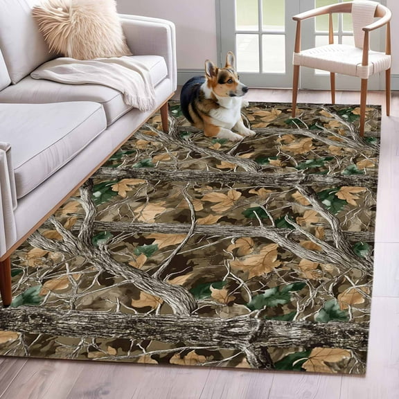 Brown Fall Maple Leaves Area Rug 4x6 Washable Rug Non Slip Branches Wood Tree Forest Large Area Rug Indoor Floor Carpet for Entryway Bedroom Kitchen Living Room Home Office Dining Room Nursery