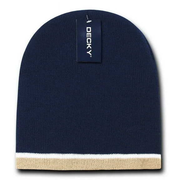 Decky 8015 Double Striped Beanie, Nvy/Wht/Kha