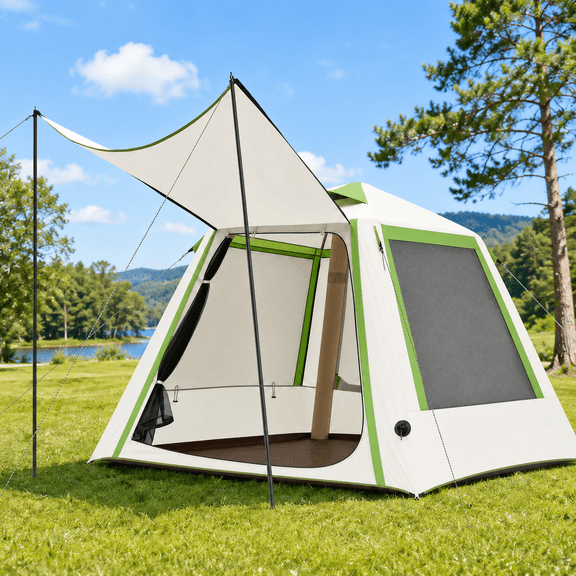 LAUSAINT HOME Camping Tent for 3–4 People – Blow-Up House Tent with Awning Porch, Quick-Setup Waterproof Oxford Air Tent, Pump Included, Heavy-Duty Glamping Tent for Family Use, Green