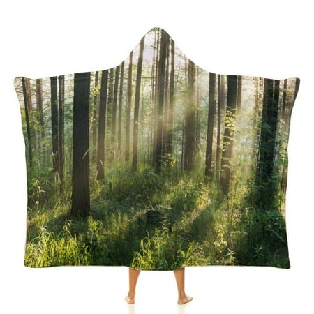 

1pc Forest Tree Hooded Blanket Nature L scape Cloak Sunshine Through Tree Hooded Blankets Hanging Green Fresh Woodl Scenery For Bedroom Aesthetic Decoration Wrinkle-Resistant Hooded Cloaks Cosplay