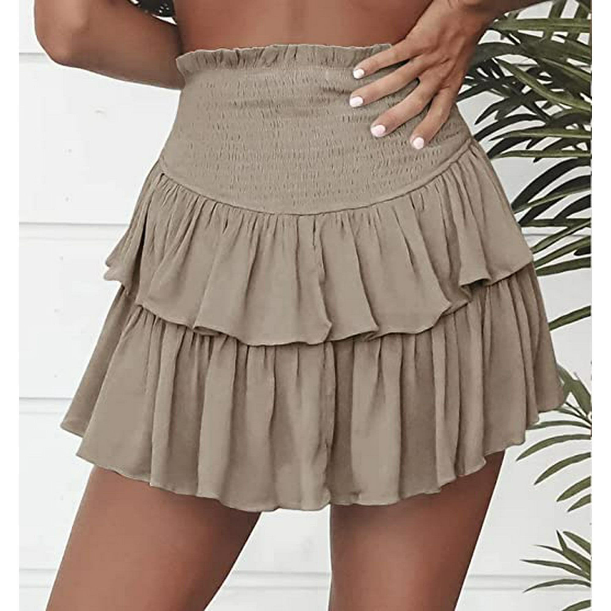 Women s Ruched Pleated Mini Skirt High Waist Layered Short Skirt with Shorts Underneath XL