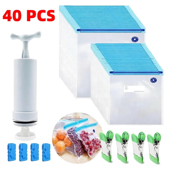 Sous Vide Cooking Bags - 40PCS  | BPA-Free Reusable Vacuum Seal Bags with Air Valve for Joule and Anova Cookers | Freezer Safe Vacuum Food Storage Bags with Upgraded Hand Pump Included