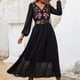 thumbnail image 5 of Vestido Vestido largo informal de gasa con cuello en V para mujer, traje diario de retales de malla con cintura elástica Ygjytge Negro T S para Mujer, 5 of 7