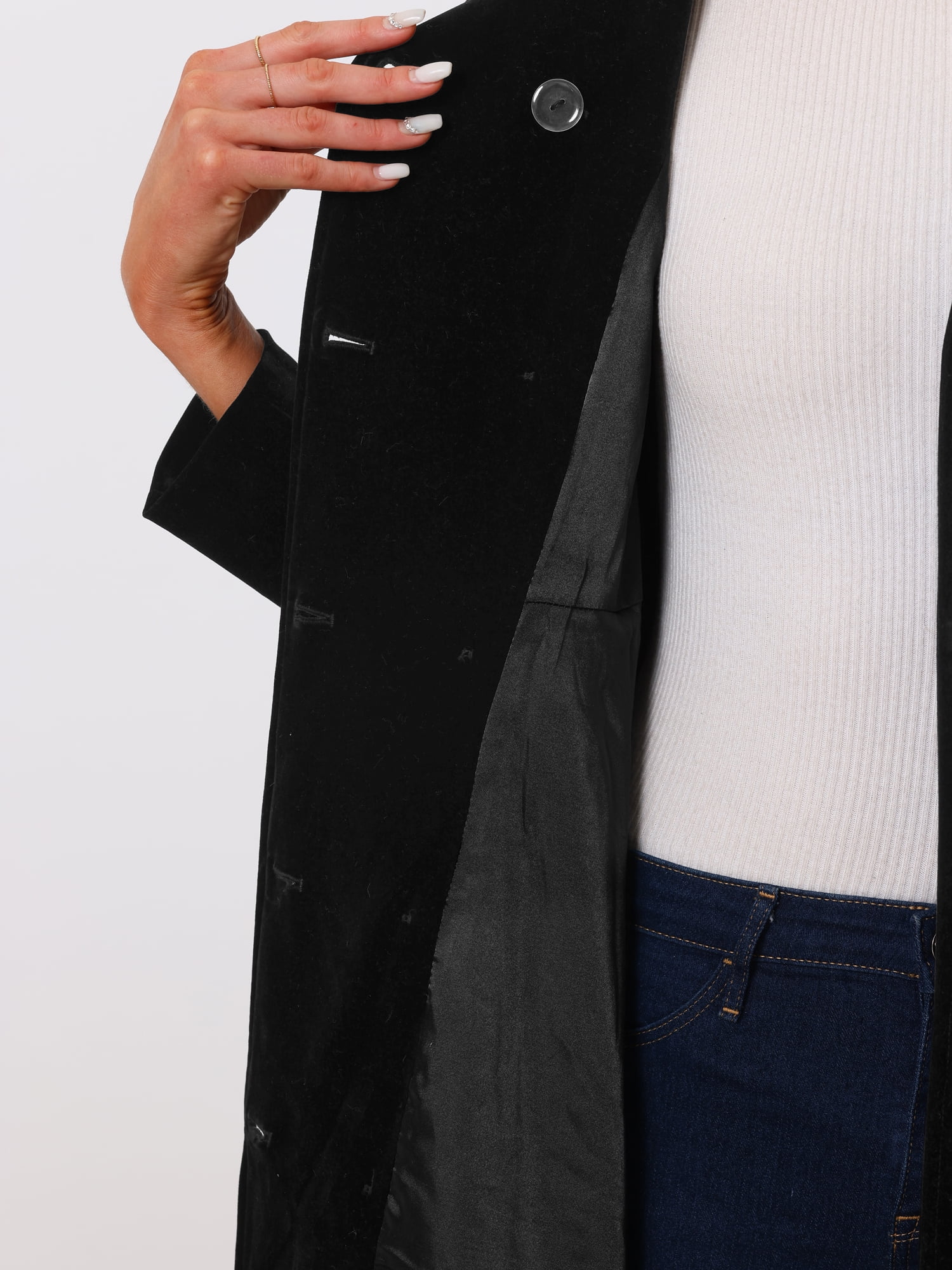 INSPIRE CHIC Women's Velvet A-Line Coat Double Breasted Stand