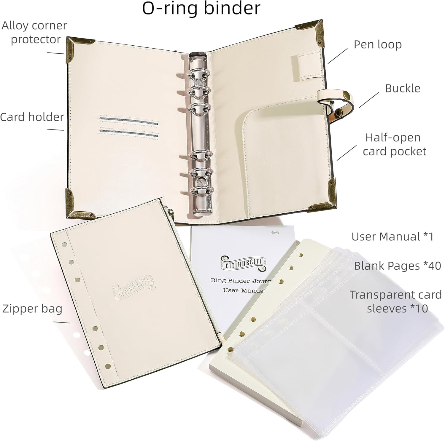 A6 Binder 6 Ring Vegan Leather Refillable Writing Organizer Journal Notebook Gift for Book Lovers
