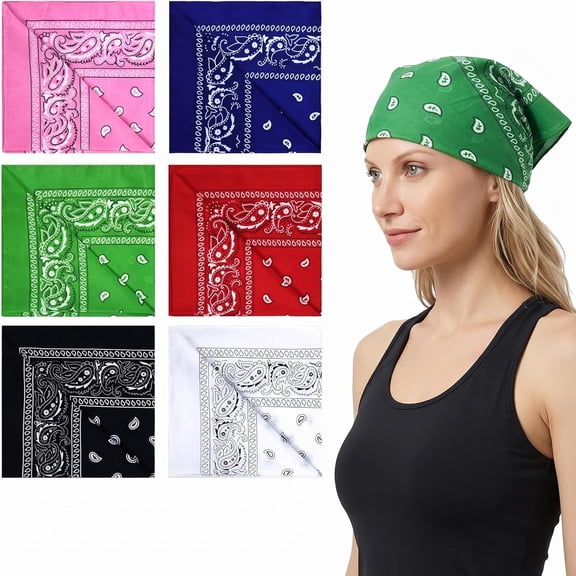 TELOLY 6 Pack Cotton Bandanas for Men Women – Soft Breathable 21X21 Large Bandana Bulk, Multipurpose Head Scarf, Handkerchiefs, Red Black White Blue Green Pink