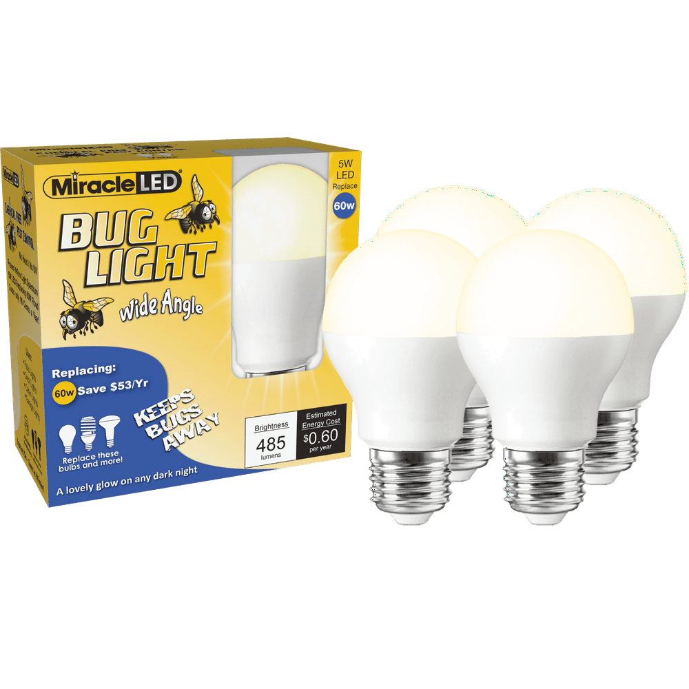 Miracle LED Wide Angle Yellow Bug Light. Replaces 60W Bulb (4 Pack