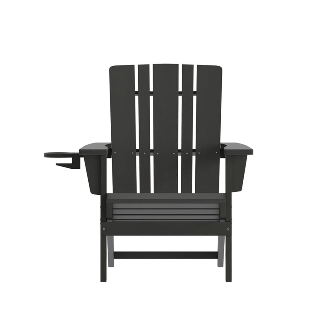 Pemberly Row All-Weather Adirondack Chair with Swiveling Cupholder in Black