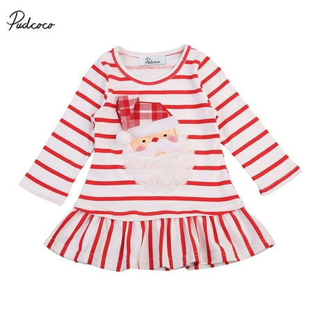 Cute Santa Dresses Cute Girls Dress Spring Autumn Baby Girl Clothes Long Sleeve Santa Claus Striped Dress for Kids Clothes ()