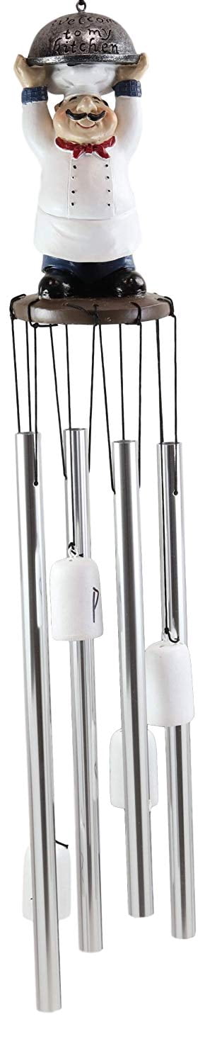 Welcome Chef Cordon Bleu Lifting Cloche Dome Figurine Crown Garden Wind Chime