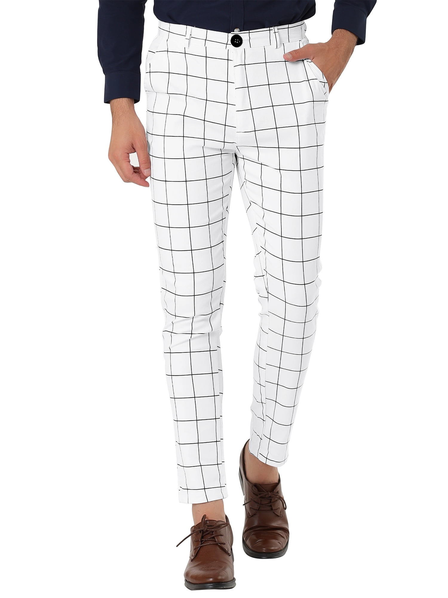 Dress Plaid Slim Fit Flat Front 