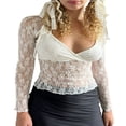 thumbnail image 1 of Basic Shirt for Women  Crop Lace Tops with V Neck and Long Sleeves, 1 of 9