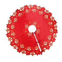 Fennco Styles Embroidered Poinsettia Cutwork Christmas Tree Skirt 52 Inch Round - Red Floral Tree Skirt for Home, Holiday Decoration and Special Occasion