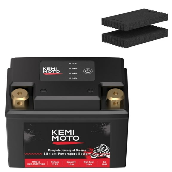 Kemimoto 2.5Ah LiFePO4 Lithium Motorcycle Battery YTX5L-BS / YTX4L-BS for Lawn Mower ATV