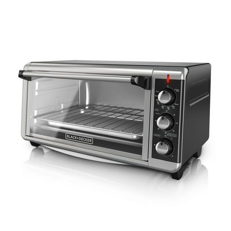 BLACK+DECKER 8-Slice Extra-Wide Stainless Steel/Black Convection Countertop Toaster Oven, Stainless Steel,