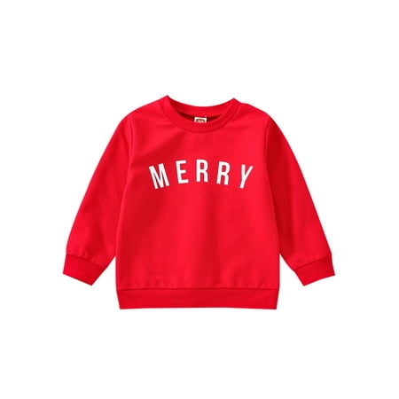 

Bagilaanoe Toddler Baby Girl Boy Christmas Sweatshirt Long Sleeve Letters Print Pullover 6M 12M 18M 24M 3T 4T Kids Fall Loose Tee Tops