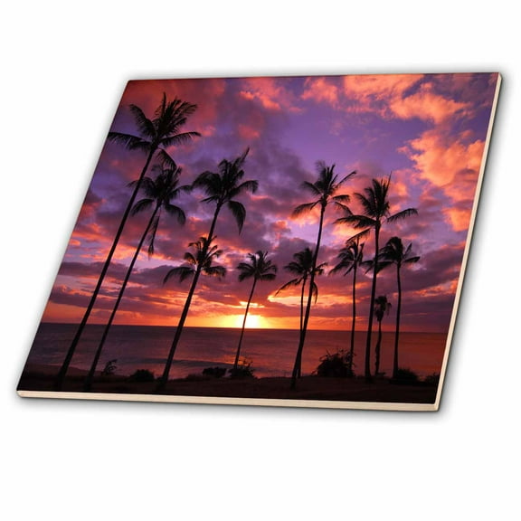 3dRose, Colorful Tropical Sunset Night Scene, Hawaii Sunset, 6 Inch Ceramic Tile