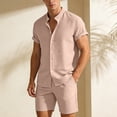 thumbnail image 3 of Short Sets for Men Corduroy Short Sleeve Button Down Band Collar Shirt and Shorts 2 Piece Matching Set Summer Outfits, 3 of 5