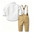 thumbnail image 4 of Toddler Boys Striped Suspender Gentleman Suit Birthday Wedding Outfit Soft Stripe Long Sleeve Shirts Solid Bow Tie Cotton Suspender Long Pants, 4 of 8