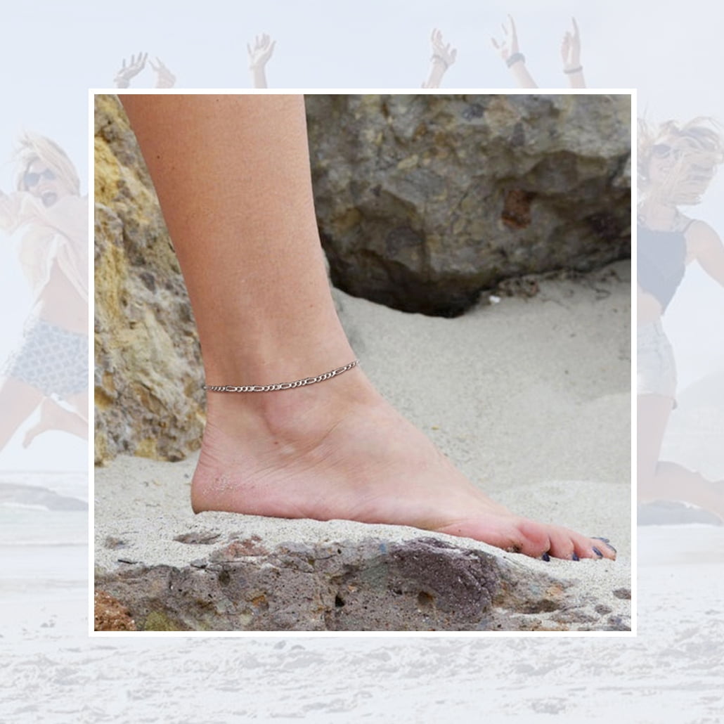 Silvora Figaro Chain Sterling Silver Anklets for Women Summer Beach Trendy Design Adjustable Anklet Bracelets Mother's Day Gifts for Mom, 925 Silver
