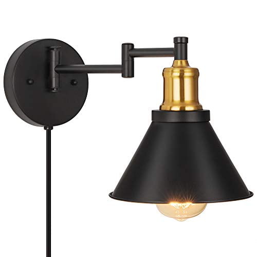 Swing Arm Wall Lamp Industrial Wall Sconce Plug In Wall Lights Fixtures For Bedroom Bedside Reading Light With Switch Brass Black Walmart Com Walmart Com
