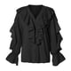 thumbnail image 5 of Blusa con volantes y cuello en V para mujer - Manga abullonada, gasa, camisa informal elegante, 95 % poliéster, tallas S-XXXL, 5 of 7